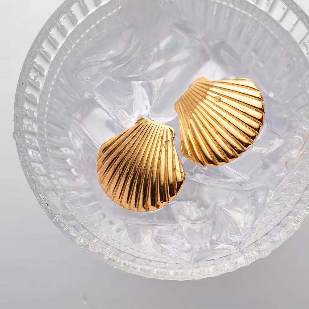 Gold Seashell statement stud Earrings for women