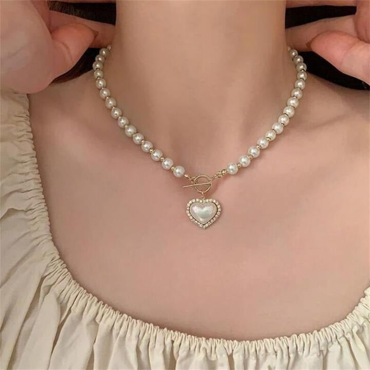 Elegant Pearl Heart Choker Necklace ✨