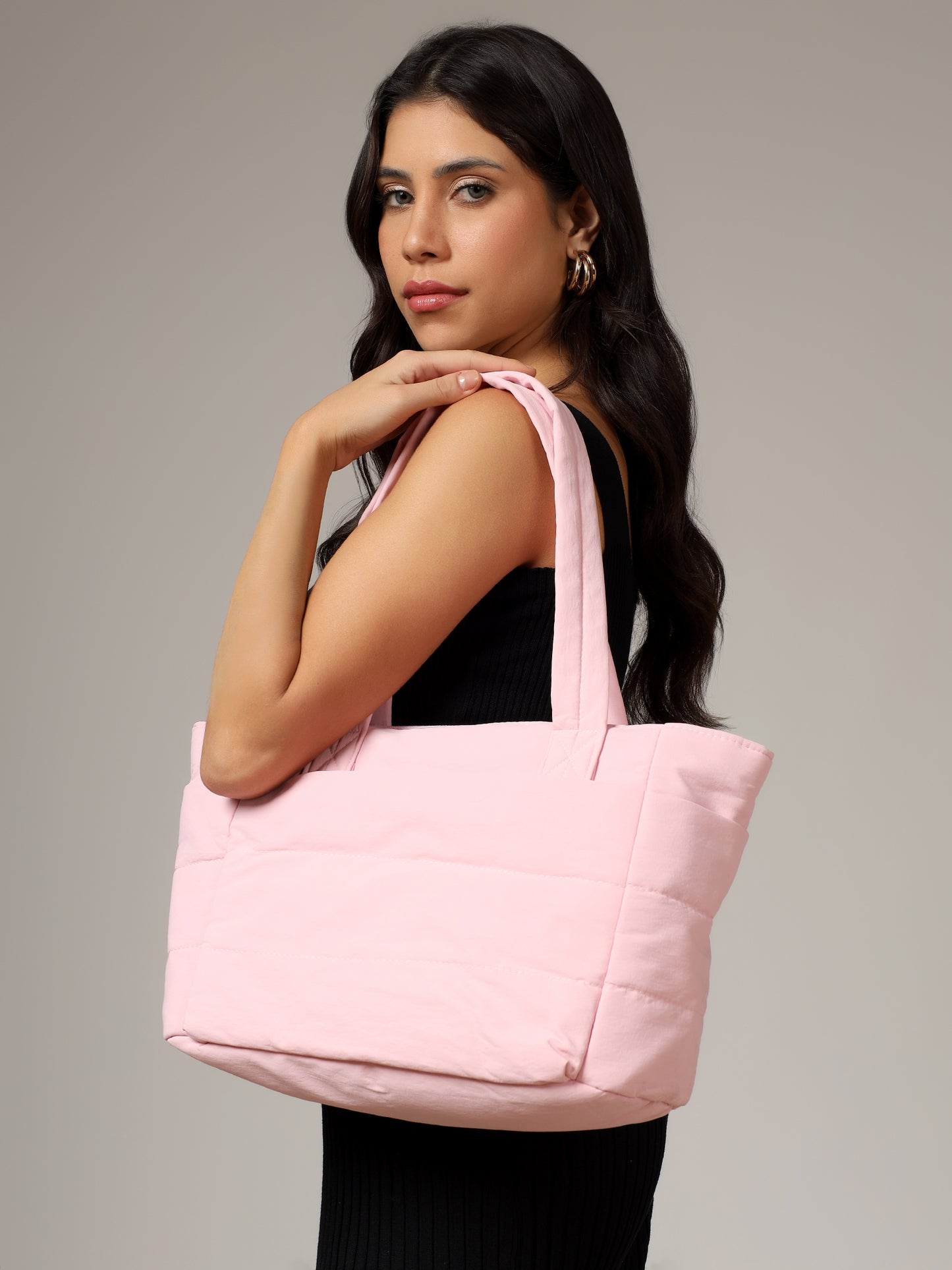 pink puffer tote