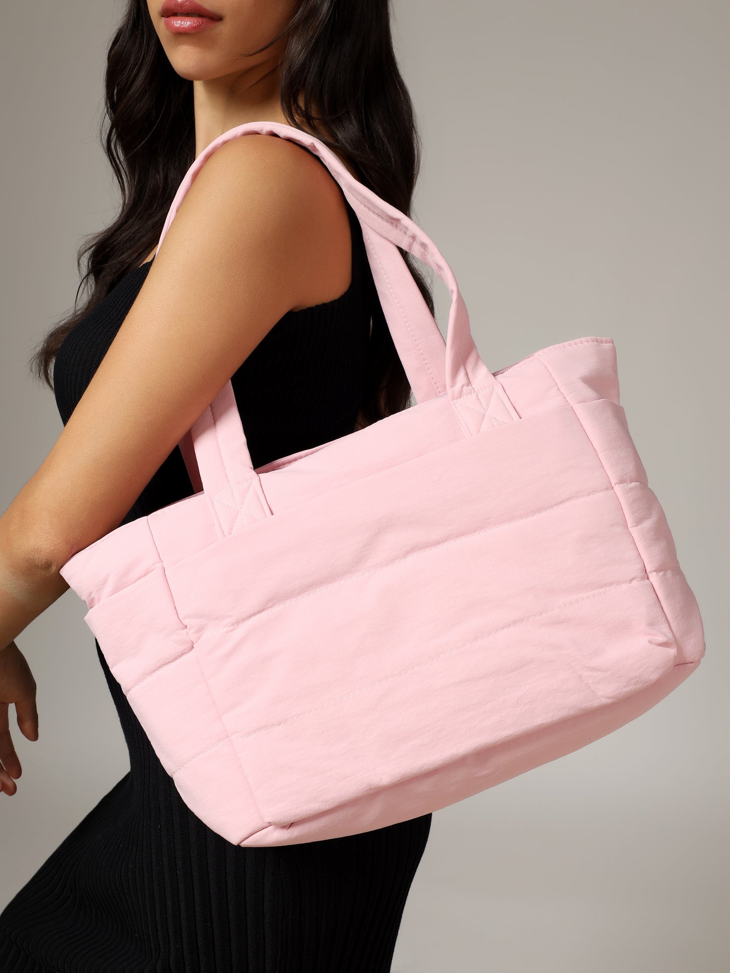 pink puffer tote
