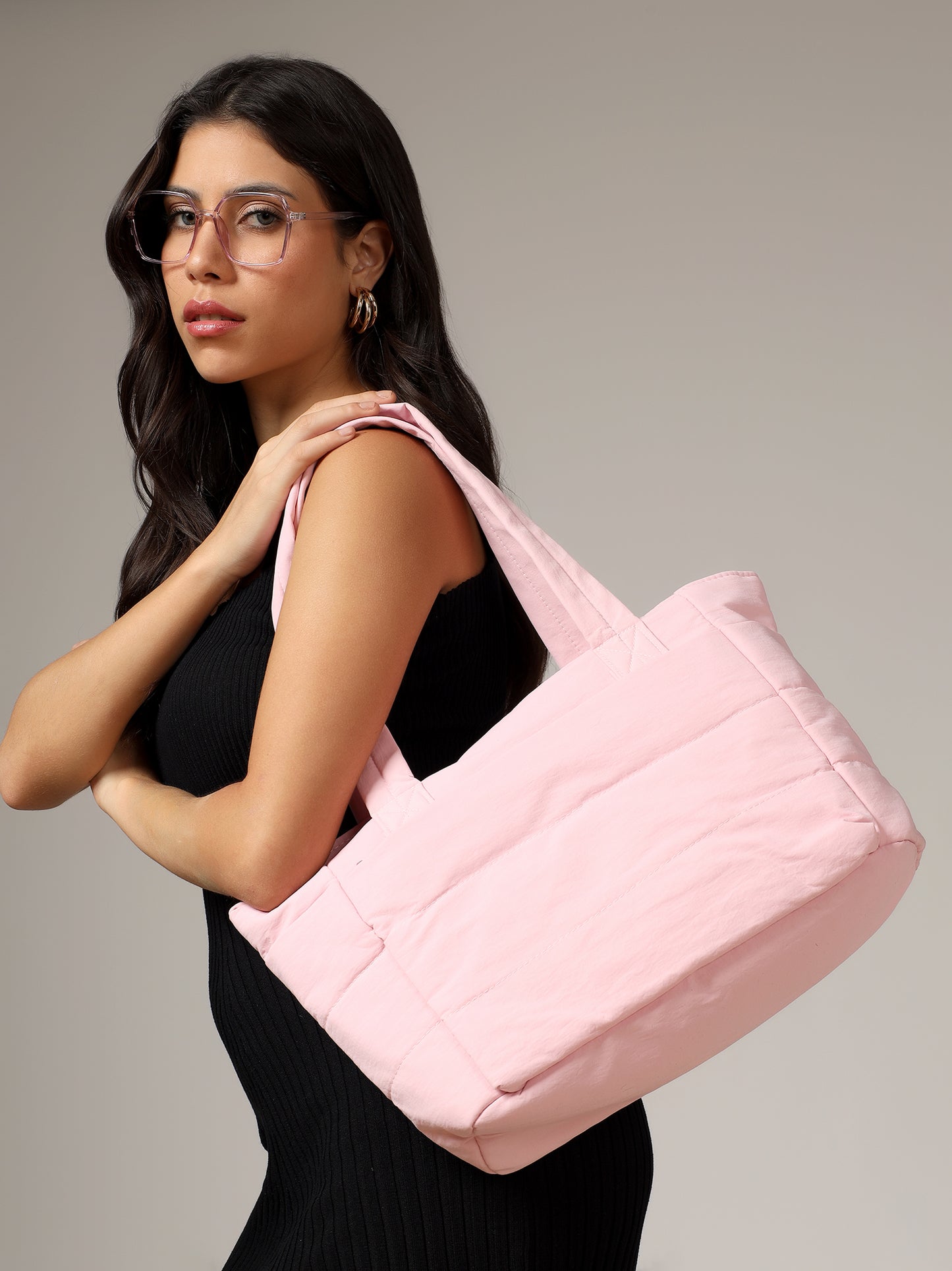 pink puffer tote