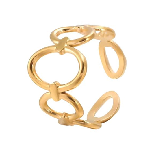 Minimal Geometric Gold Adjustable Ring for Women