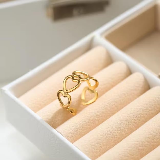 Golden Heart Adjustable Ring for Women