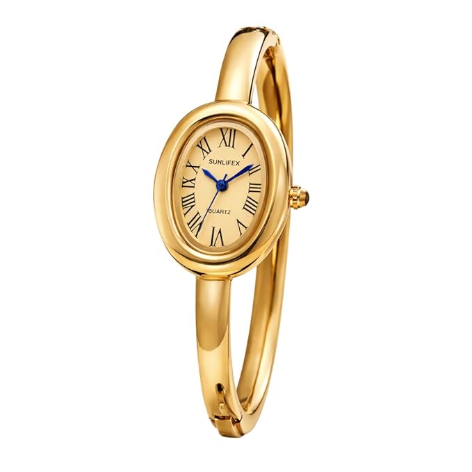 Elegant Gold-Tone Oval Dial Women's Bracelet Watch