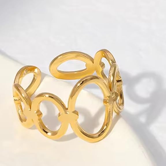 Minimal Geometric Gold Adjustable Ring for Women