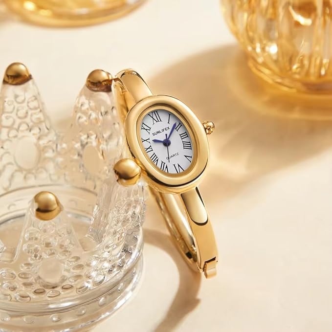 Elegant Gold-Tone Oval Dial Women's Bracelet Watch