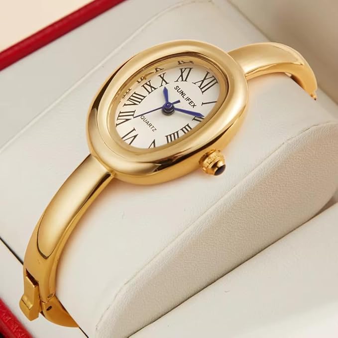 Elegant Gold-Tone Oval Dial Women's Bracelet Watch