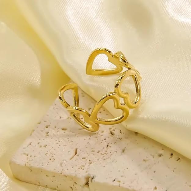 Golden Heart Adjustable Ring for Women