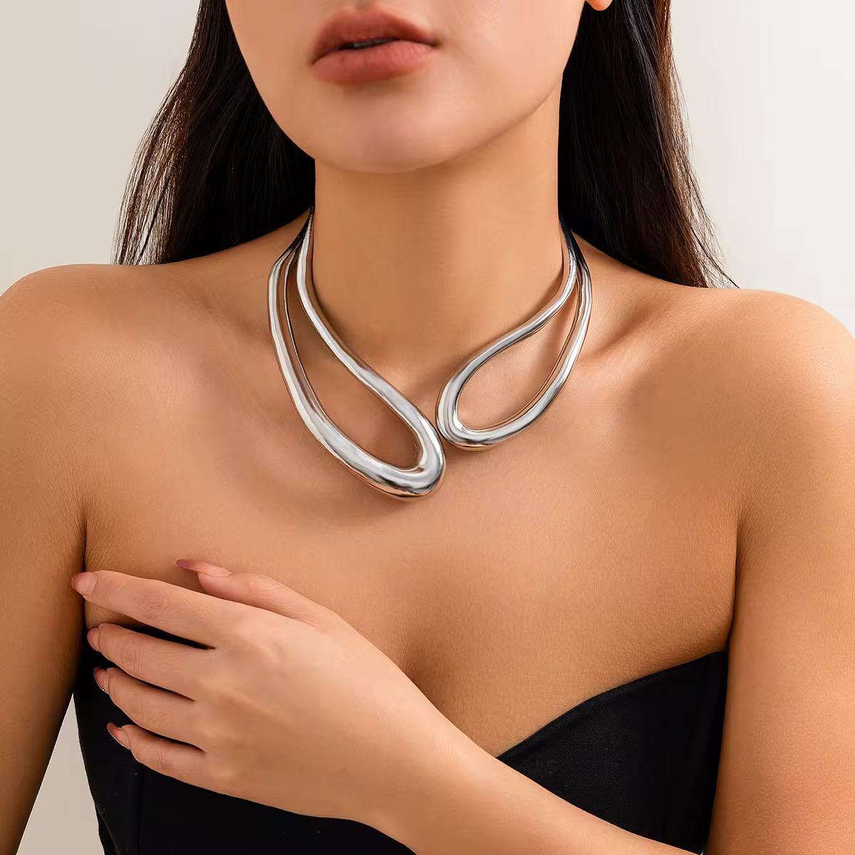 Silver Abstract statement collar necklace for women