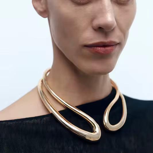 Gold Abstract statement collar necklace for women