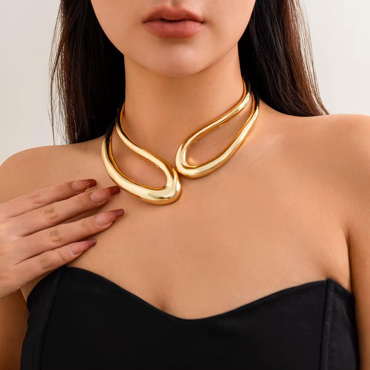 Gold Abstract statement collar necklace for women