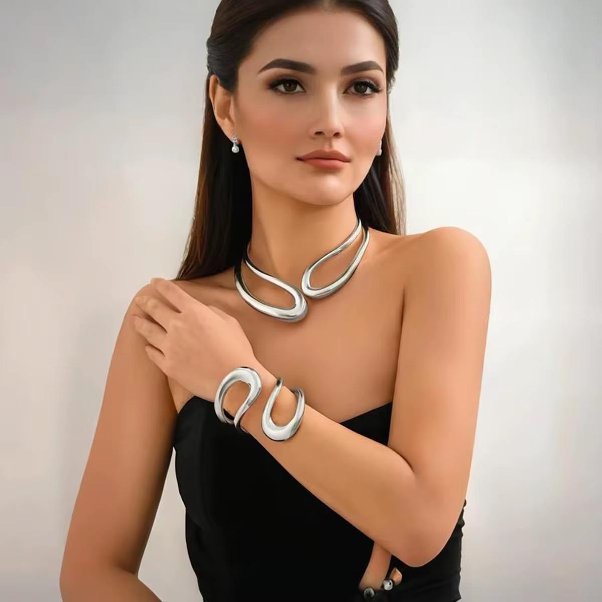 Silver Abstract statement collar necklace for women