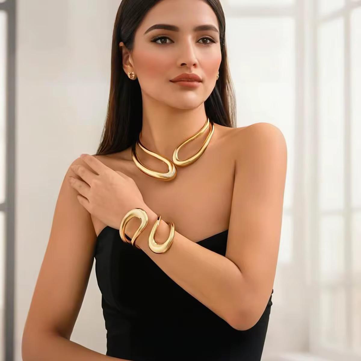 Gold Abstract statement collar necklace for women