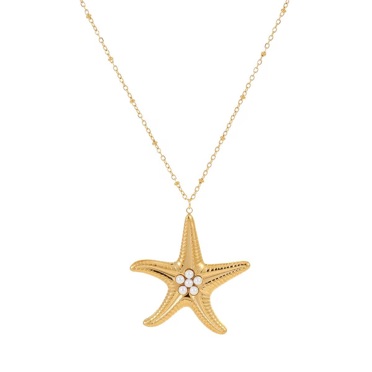 Gold starfish pendant necklace with pearl detailing