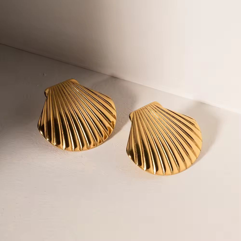 Gold Seashell statement stud Earrings for women