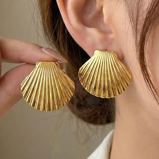 Gold Seashell statement stud Earrings for women