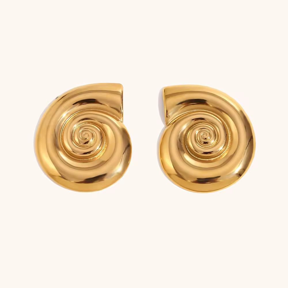 Gold spiral statement stud earrings for women