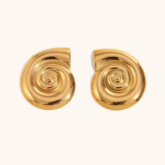 Gold spiral statement stud earrings for women