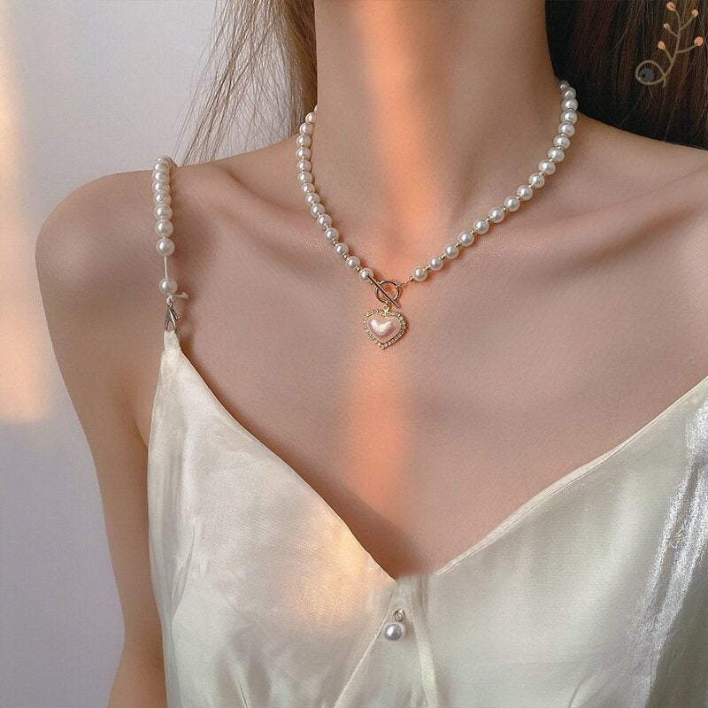 Elegant Pearl Heart Choker Necklace ✨