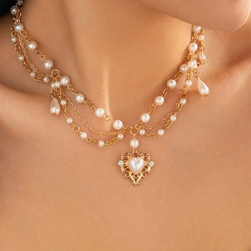 Luxury Pearl Layered Heart Necklace ✨